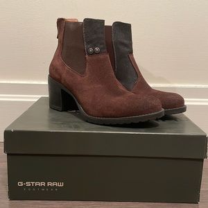 G-Star Raw Ankle Boots, Dark Brown Suede with Denim
